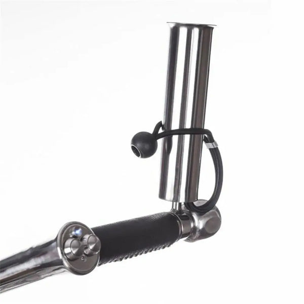 Detailansicht Edelstahl Scorekartenhalter für Golf E-Trolley, Befestigung mit Gummizug