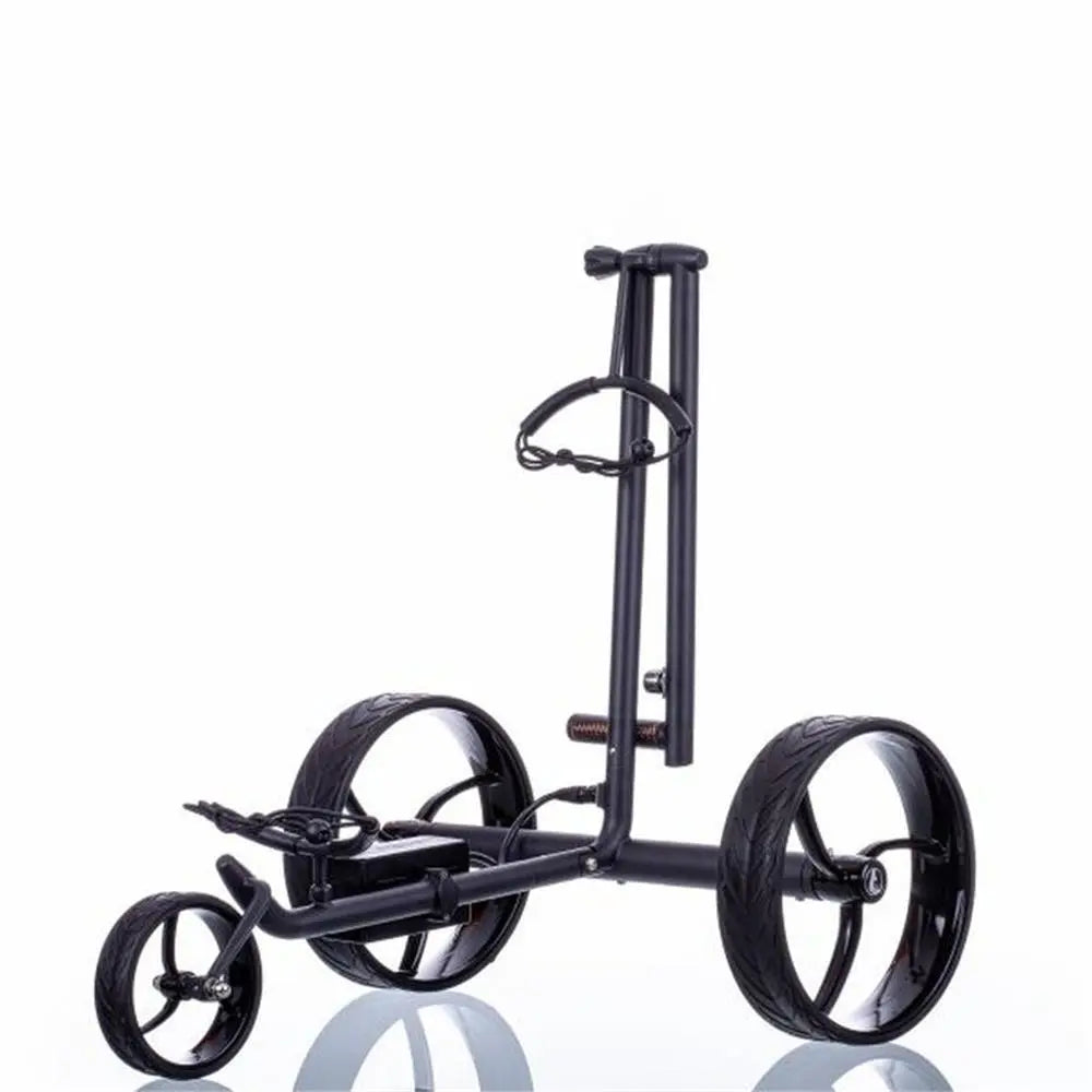 Schwarzer Golf E-Trolley mit drei Rädern, modernem Design und stabiler Rahmenkonstruktion