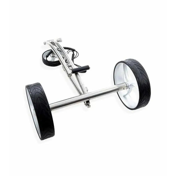 Trend Golf Walker E-Trolley 2026 mit stabilen Rädern und eleganter, silberner Bauweise.