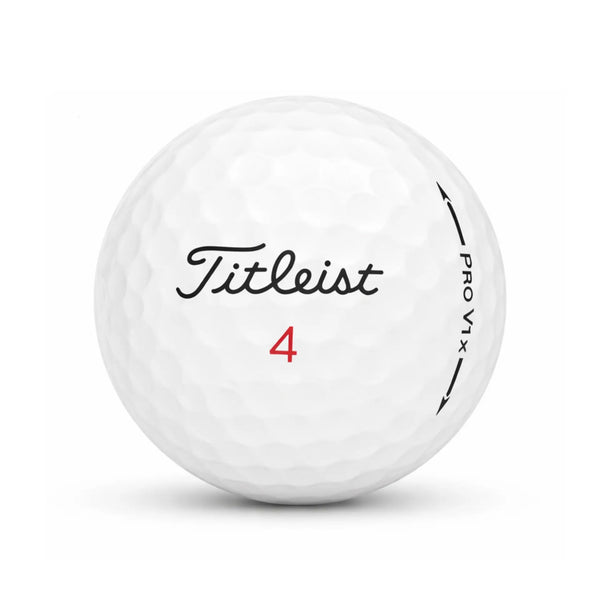 Titleist Pro V1x Years Mix – Nahaufnahme weißer Golfball mit dimpled Oberfläche und Logo