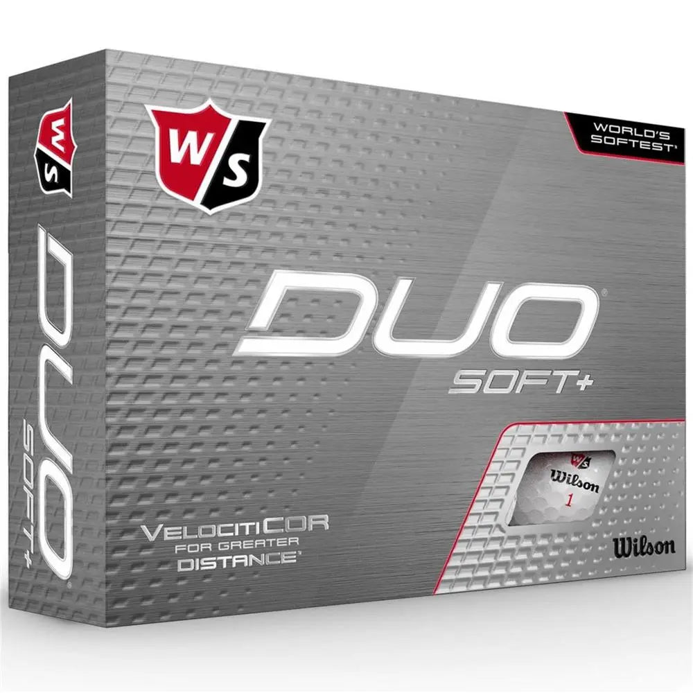 Wilson Duo Soft+ Golfbälle Verpackung, graues Design, Logoball sichtbar