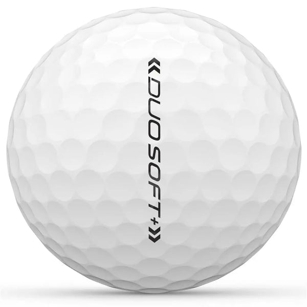 Weißer Golfball DUO SOFT+ mit Logo, Nahaufnahme für Golfausrüstung, Golfbälle