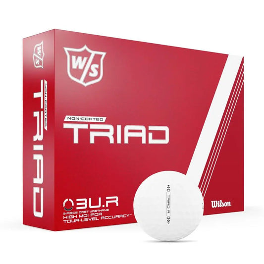 Rote Verpackung mit Aufschrift Triad und ein weißer Golfball, Golfbälle für Turniere