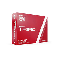 Rote Box mit Aufschrift 'Triad', Golfbälle-Verpackung, weißes Design und Logo sichtbar