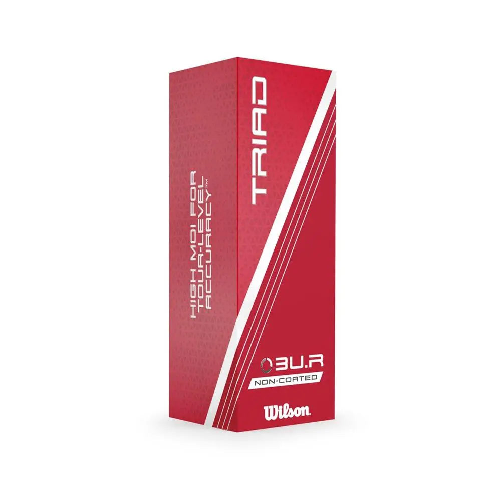 Rote Verpackung mit Aufschrift Triad, Golfbälle für maximale Präzision, Wilson Logo sichtbar.