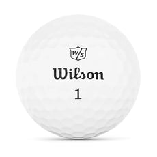 Weißer Golfball mit Wilson Logo und Nummer 1, strukturierte Oberfläche, Produktfoto