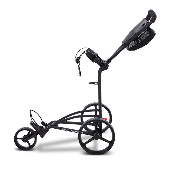 Big Max Autofold X2 Push Trolley – Zusammengeklappt, Frontansicht kompakte Transportlage