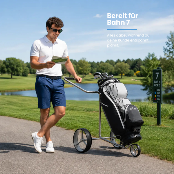 JUCAD TITAN - 3rädriger Golf-Trolley aus Titan mit Halterungen für Schläger und Zubehör.