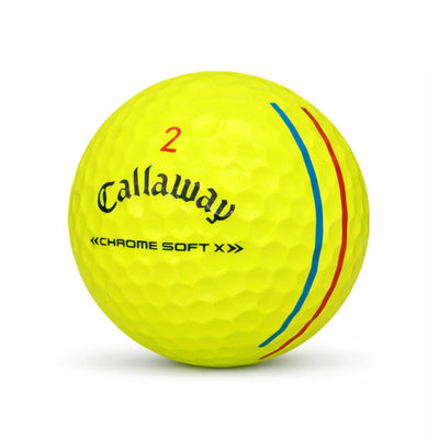 Callaway Chrome Soft Triple Track Mix Yellow – 25 gebrauchte gelbe Golfbälle mit Triple Track Linien