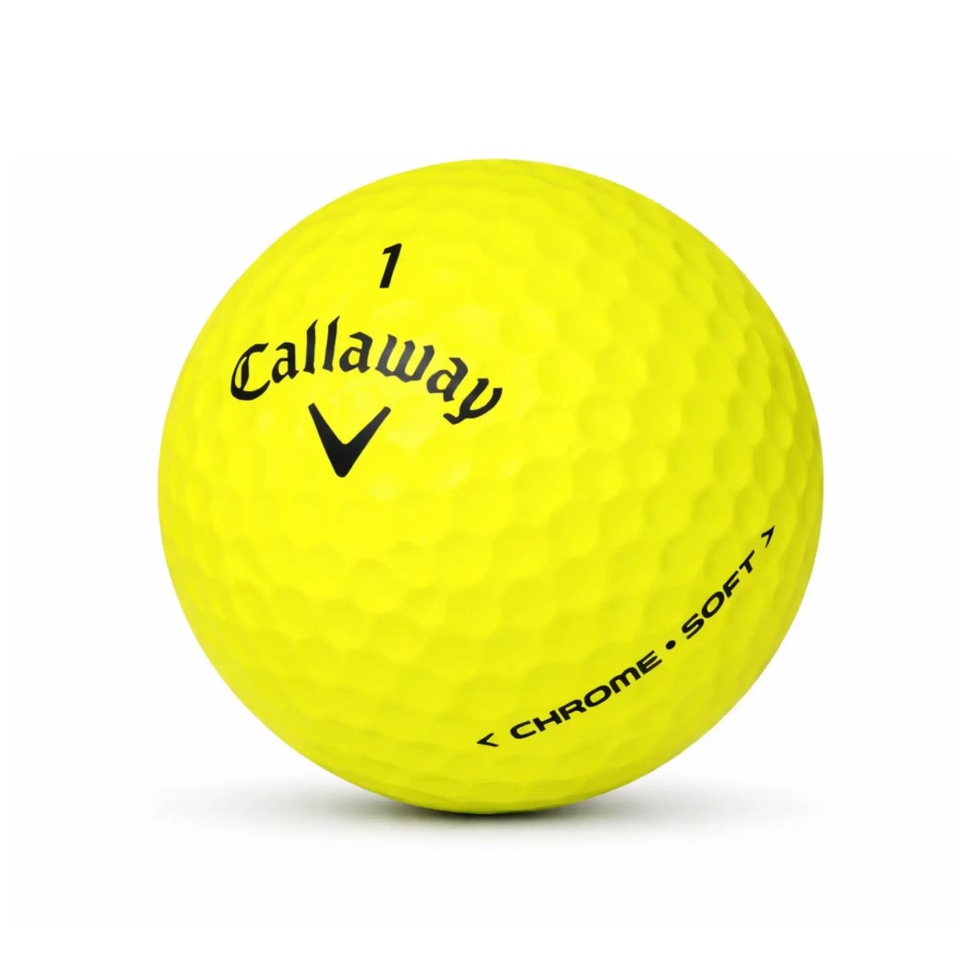 Callaway Chrome Soft Yellow Lakeballs – 25 gebrauchte gelbe Golfbälle freigestellt auf weißem Hintergrund