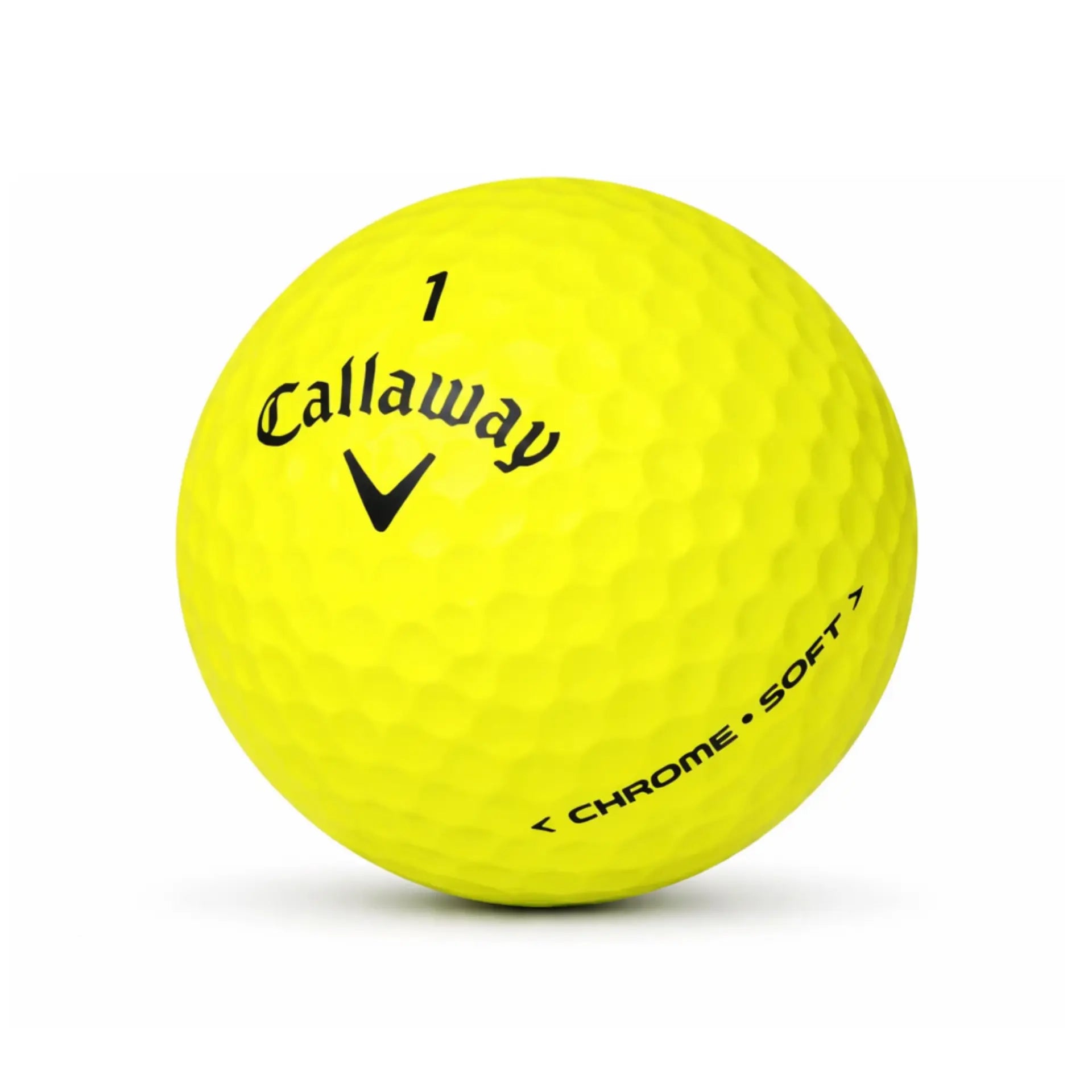 Callaway Chrome Soft Yellow Lakeballs – 25 gebrauchte gelbe Golfbälle freigestellt auf weißem Hintergrund