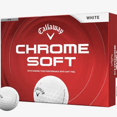 Callaway Chrome Soft Golfbälle in Weiß, Verpackung mit zwei Golfbällen, rote Box