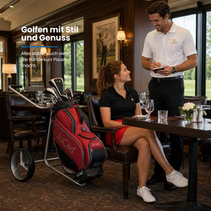 JUCAD TITAN 2rädriger Golfcart in stilvollem Restaurantambiente.