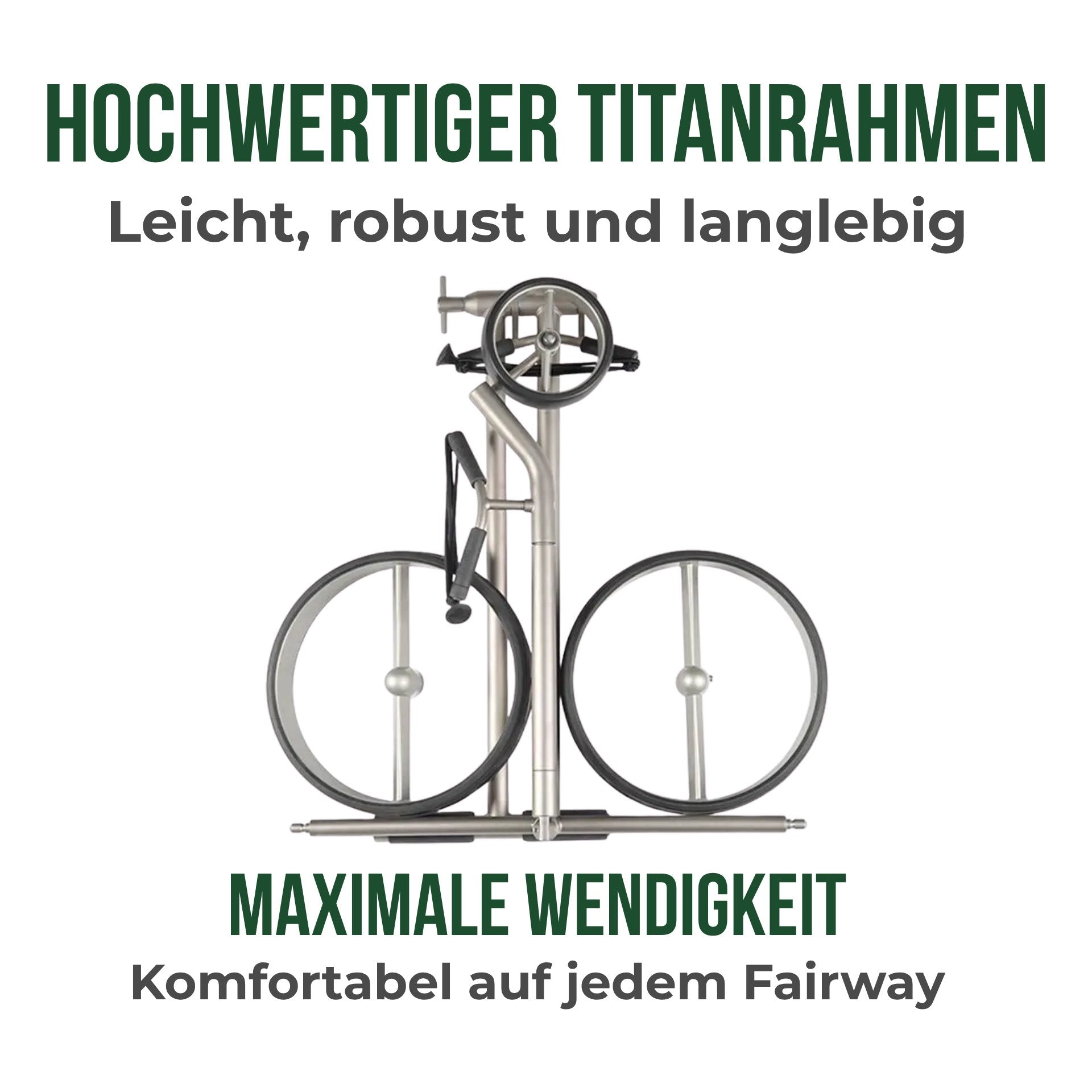 Zusammengeklappter silberner Golf E-Trolley mit schwarzen Rädern, kompakt für Transport