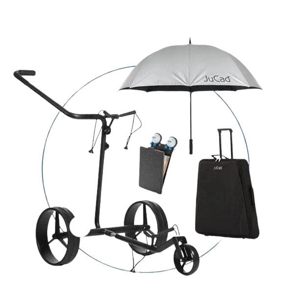 JUCAD CARBON DRIVE CLASSIC 3.0 SET mit Schirm, Getränkehalter und Trolley.