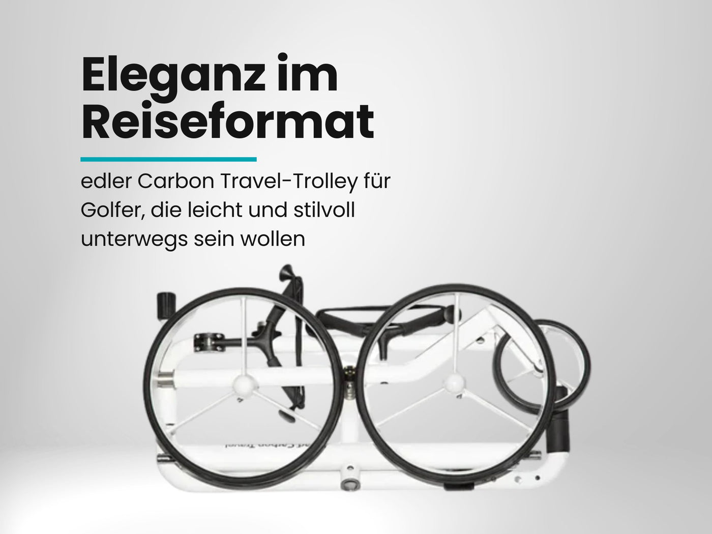 Zusammengeklappter weißer Golf Trolley aus Carbon von oben, leichte Transportlösung