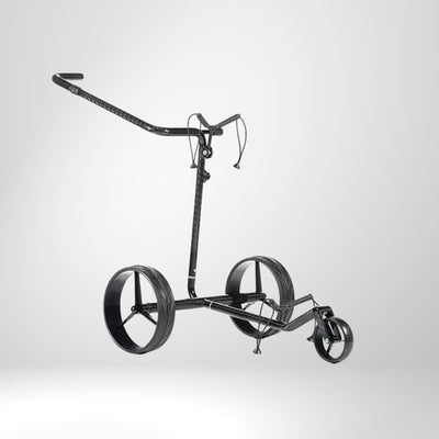 JUCAD CARBON Golftrolley – Leichter schwarzer Carbon-Golftrolley, Gesamtansicht freigestellt