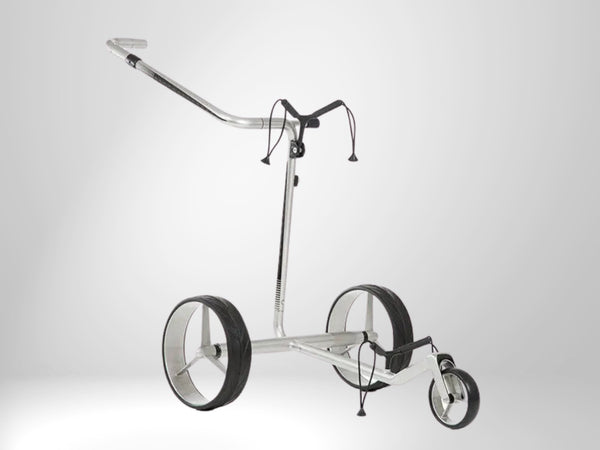 Moderner Golf Trolley aus Carbon mit drei Rädern, ideal für den Golfplatz