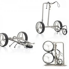 Elektrischer Golftrolley aus Edelstahl, zusammenklappbar mit drei großen Rädern