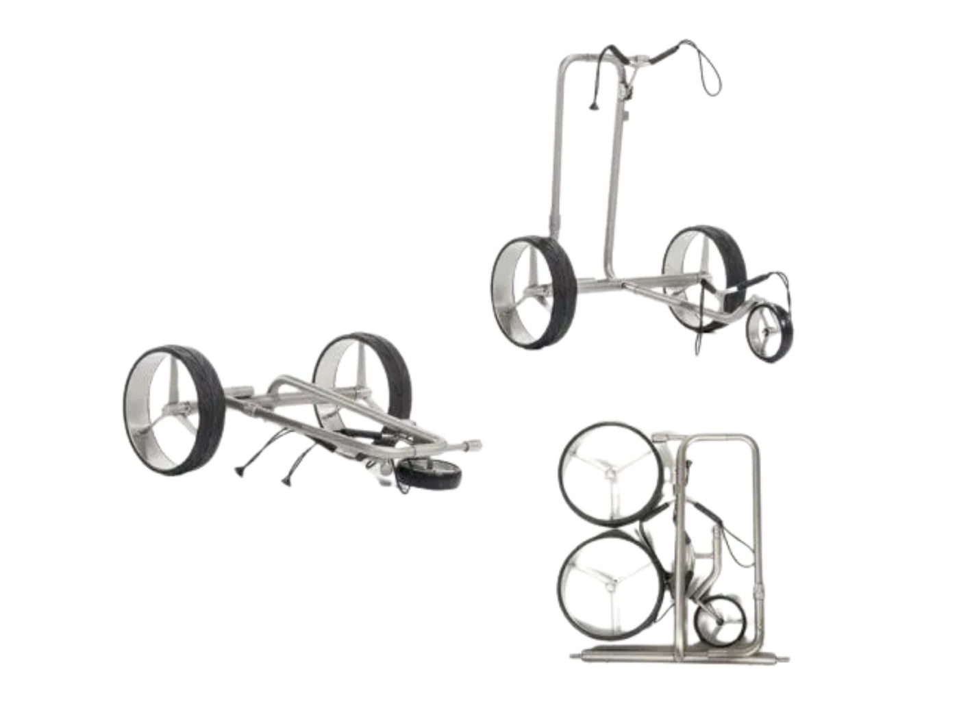 Elektrischer Golftrolley aus Edelstahl, zusammenklappbar mit drei großen Rädern