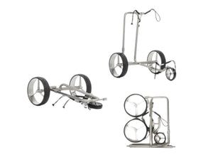Elektrischer Golftrolley aus Edelstahl, zusammenklappbar mit drei großen Rädern