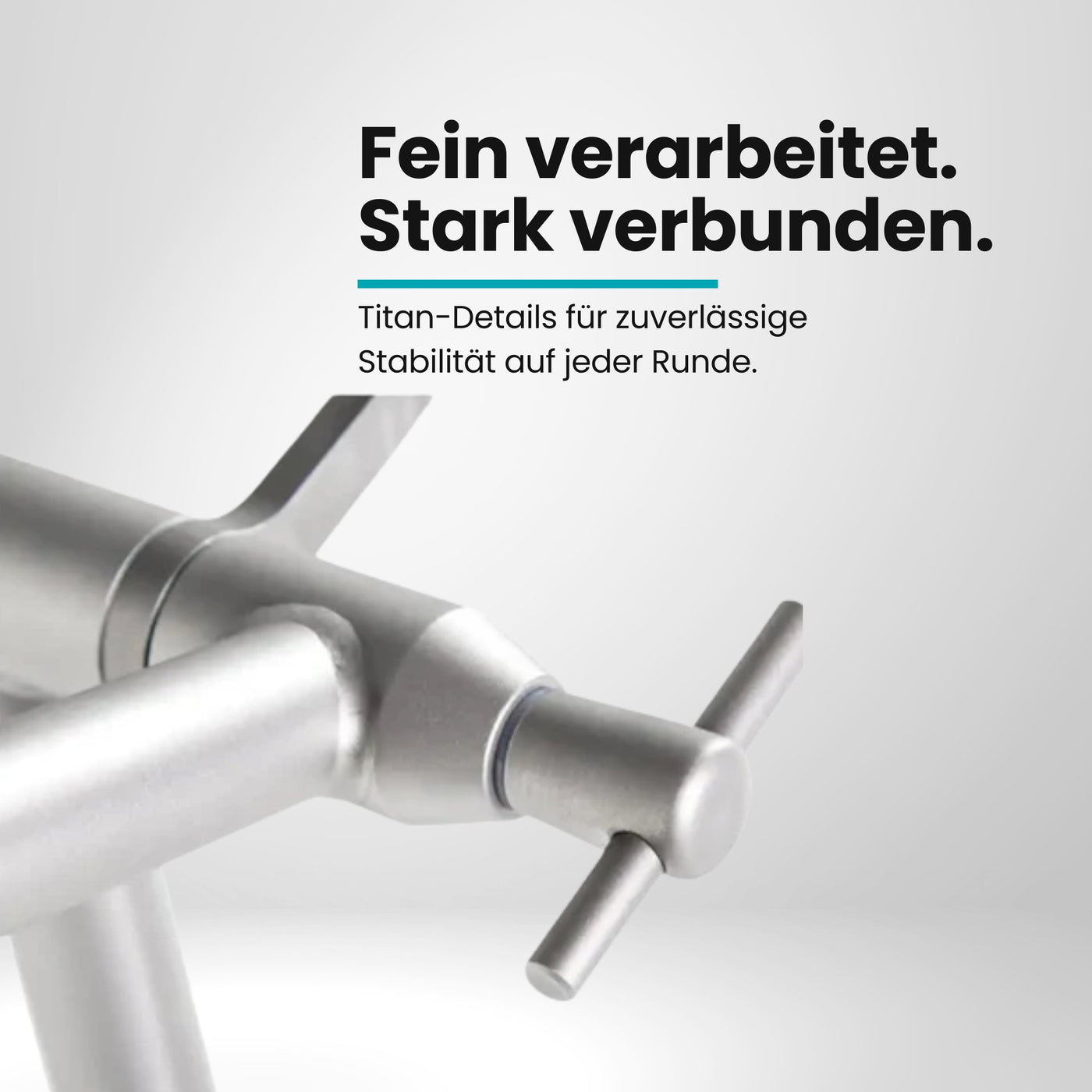 Detailansicht silberner Flügelgriff an JuCad Golftrolley, robustes Aluminium-Design