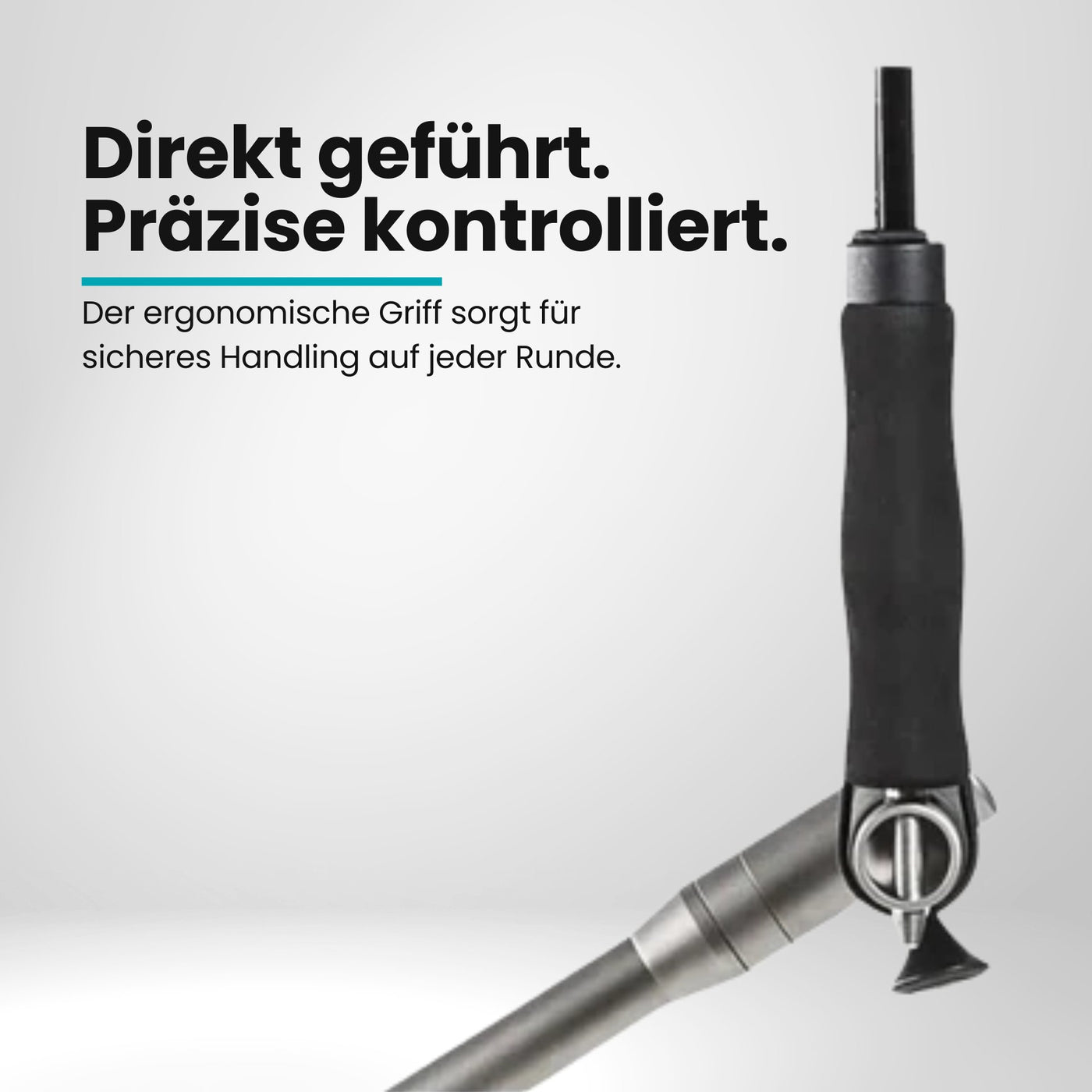 Schirmbefestigung für Golf Trolley aus Titan mit schwarzem Griff, Detailansicht