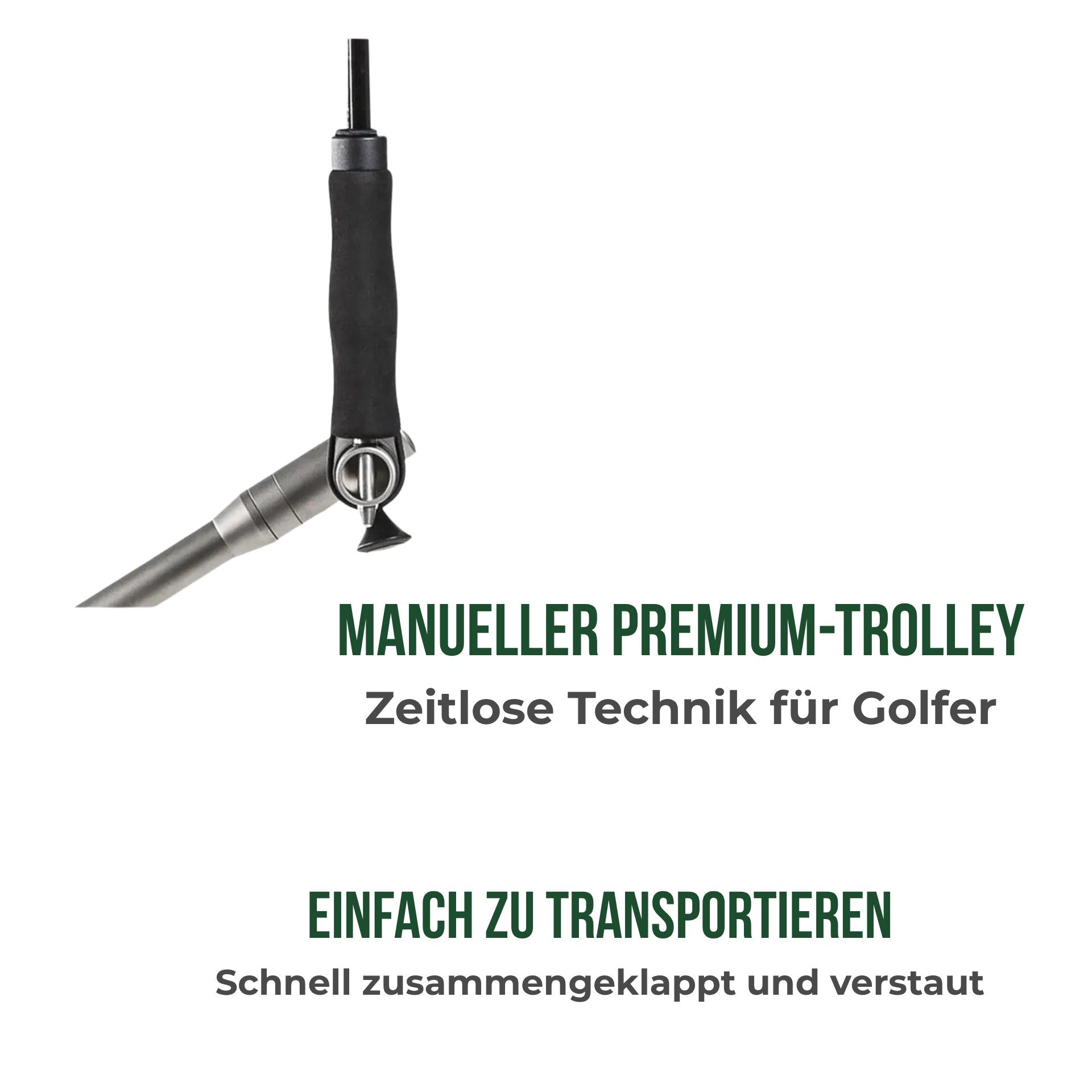 Schirmbefestigung für Golf Trolley aus Titan mit schwarzem Griff, Detailansicht