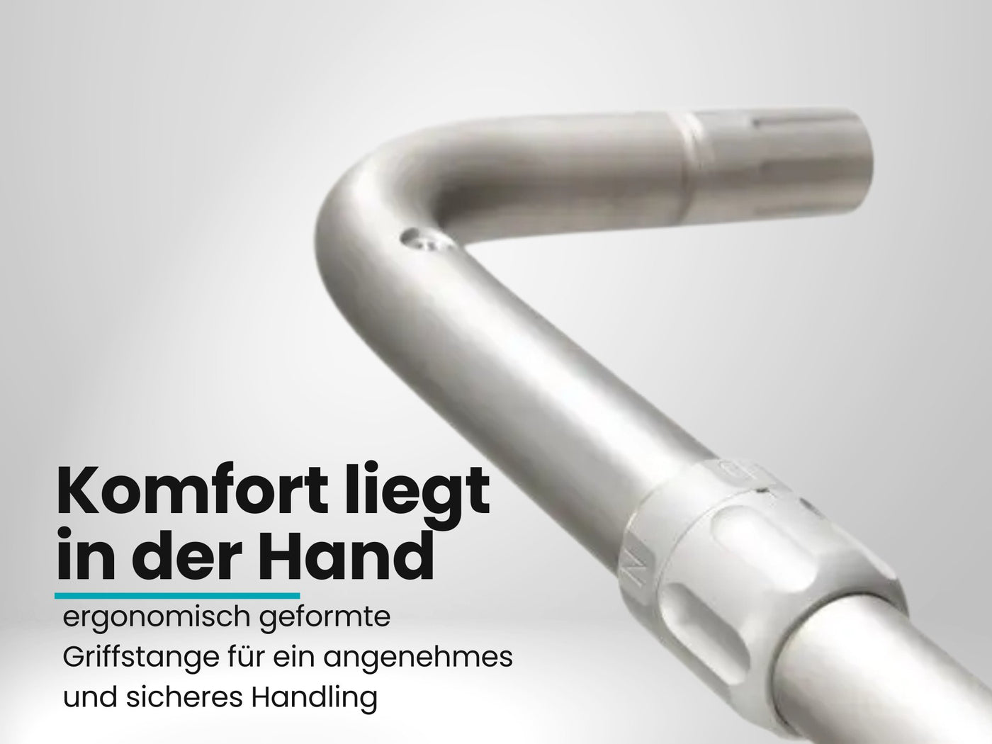Nahaufnahme eines silbernen E-Trolley-Griffs mit Drehschalter für Golf Zubehör