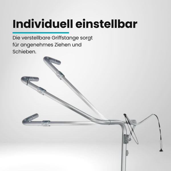 Verstellbare Griffstange für E-Trolley aus Aluminium, detailreich freigestellt