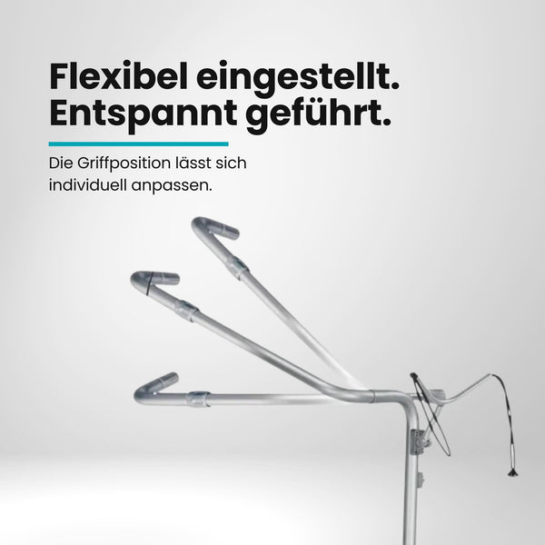 Verstellbare Griffstange für E-Trolley, silber, mit Bewegungsillustration, Golfzubehör