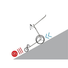 Golf Trolley mit Parkbremse auf abschüssiger Fläche, Symbol für Bremsfunktion, Zubehör
