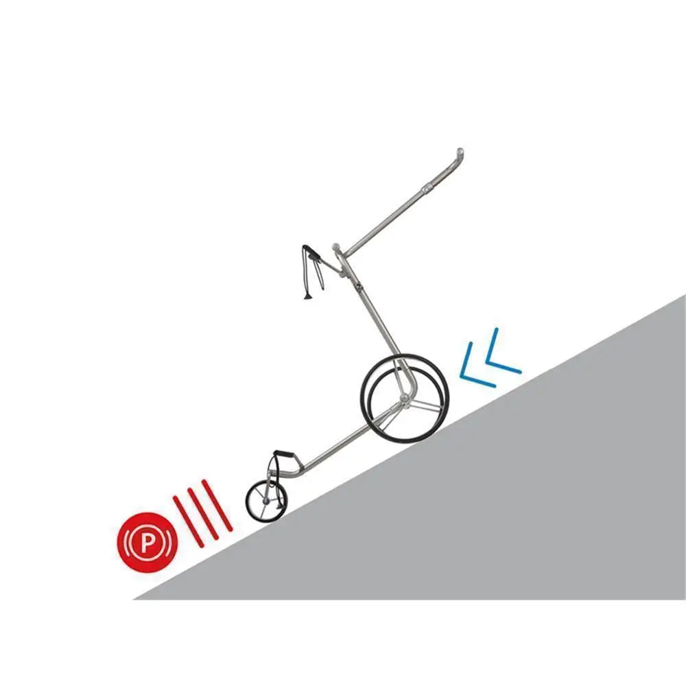 Golf Trolley mit Parkbremse auf abschüssiger Fläche, Symbol für Bremsfunktion, Zubehör