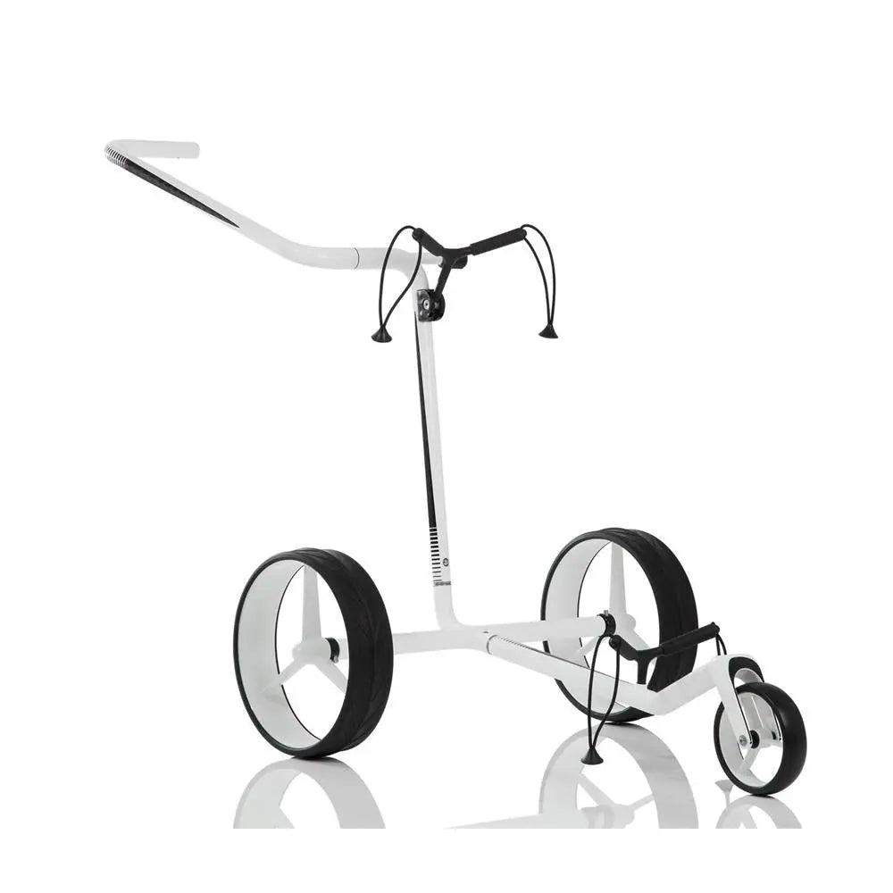 Weiß-schwarzer Golf Trolley mit drei Rädern, leichtes Carbon Design, Zubehörhalterung