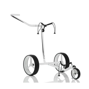 Weiß-schwarzer Golf Trolley mit drei Rädern, leichtes Carbon Design, Zubehörhalterung