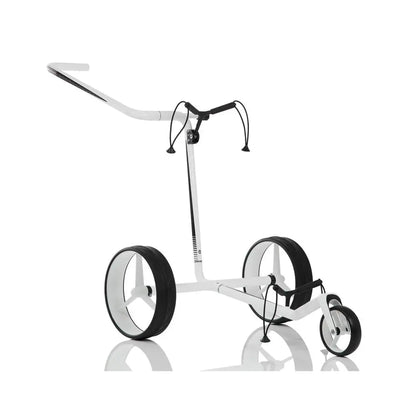 Weiß-schwarzer Golf Trolley mit drei Rädern, leichtes Carbon Design, Zubehörhalterung