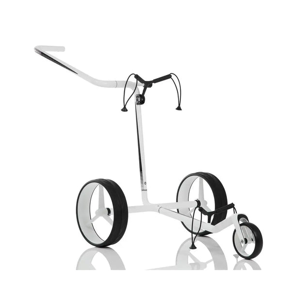 Weiß-schwarzer Golf Trolley mit drei Rädern, leichtes Carbon Design, Zubehörhalterung