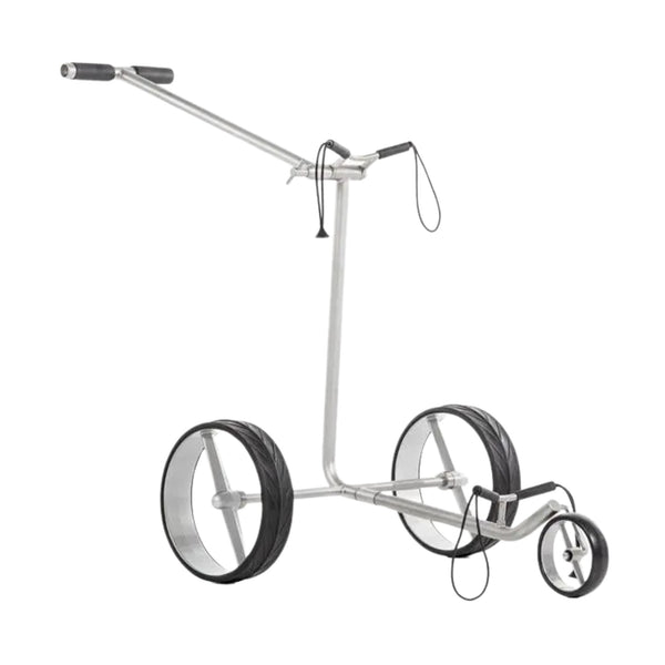 Moderner Golf Trolley aus Titan mit drei Rädern und German Design Award 2020 Logo