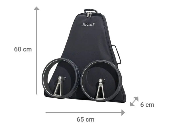 Schwarze JuCad Transporttasche für Golf Trolley mit zwei Rädern, Maße 65x60x6 cm