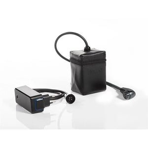 Akku und Ladegerät für Golf E-Trolley, schwarzes Gehäuse mit Kabel und Stecker