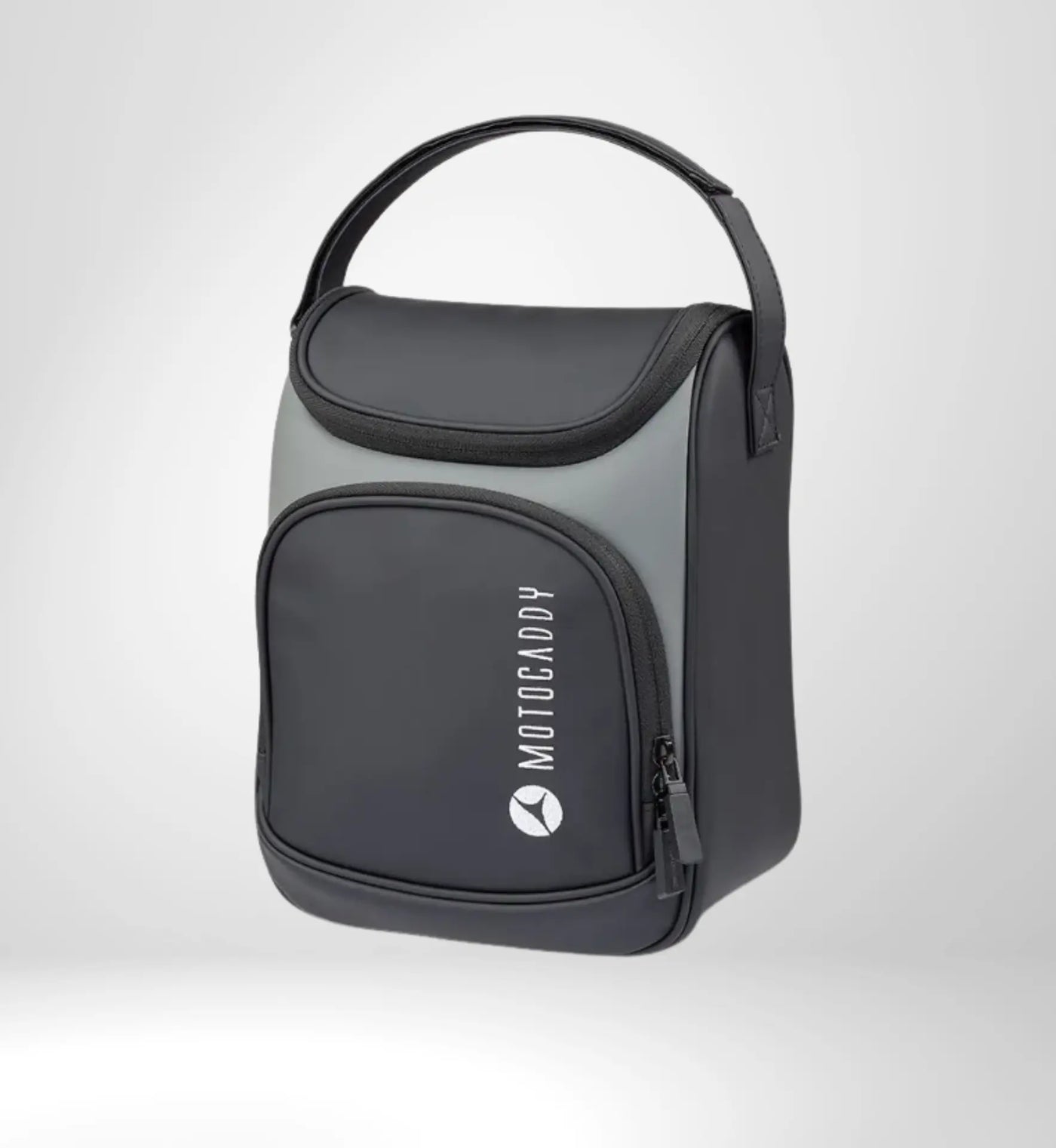 Schwarze Golf Kühltasche mit Reißverschluss und Tragegriff, ideal als Zubehör für Golftrolleys.