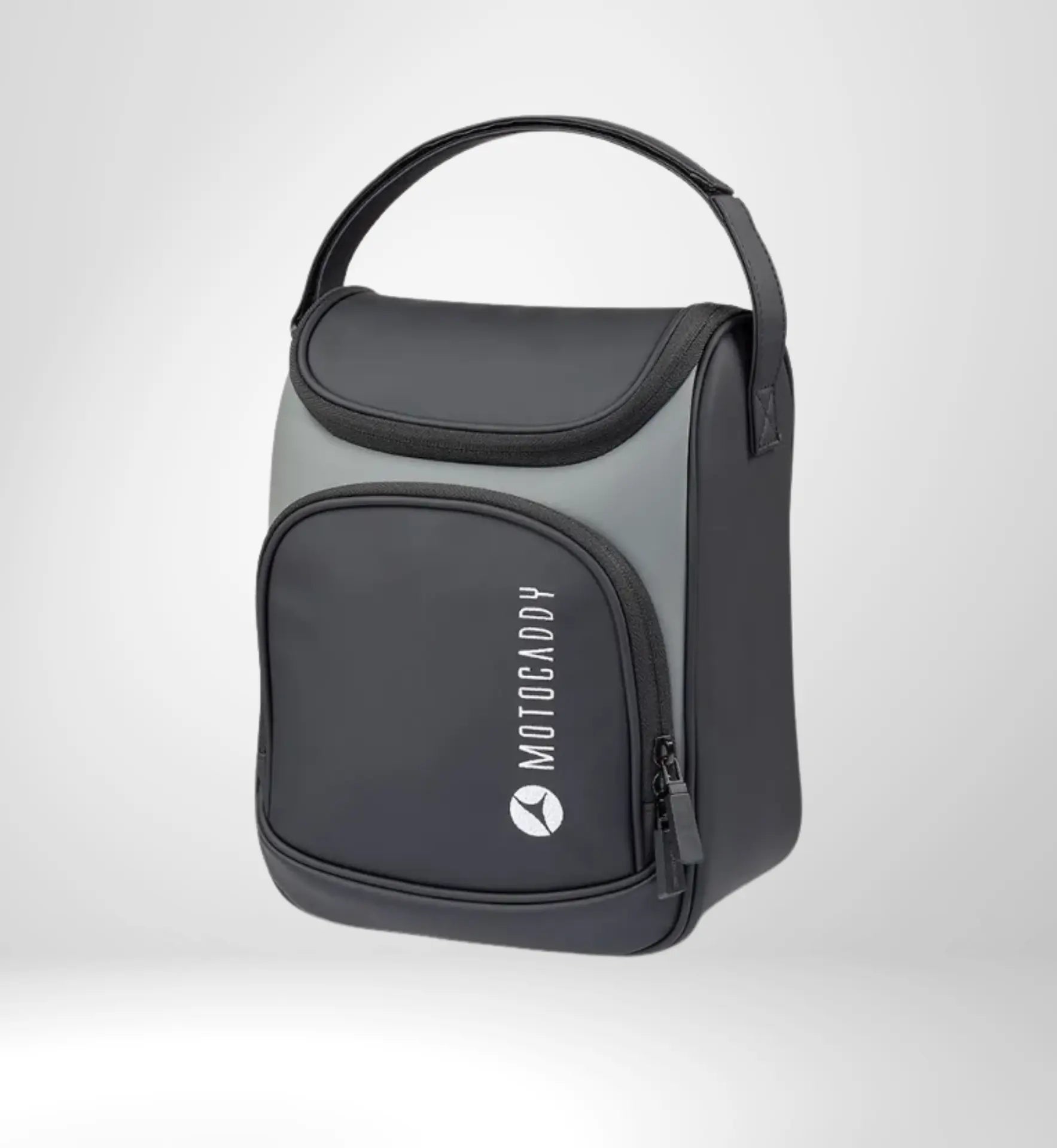 Schwarze Golf Kühltasche mit Reißverschluss und Tragegriff, ideal als Zubehör für Golftrolleys.
