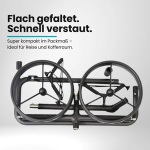 Faltbarer Carbon Golf Trolley mit zwei schwarzen Rädern, kompakt zusammengelegt