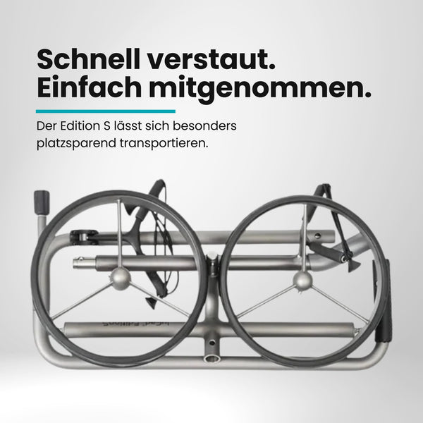 Zusammengefalteter Golf Trolley mit zwei Rädern, kompakt für einfachen Transport