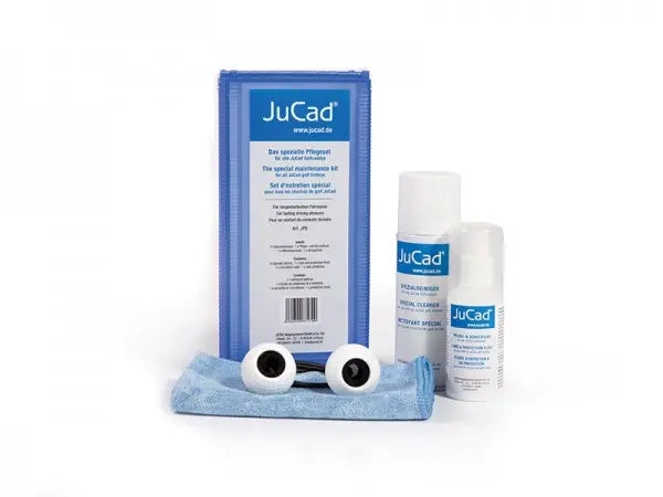 JuCad Pflegeset für Golf Trolleys mit Reinigungsmittel, Tuch, Bürsten und Tasche