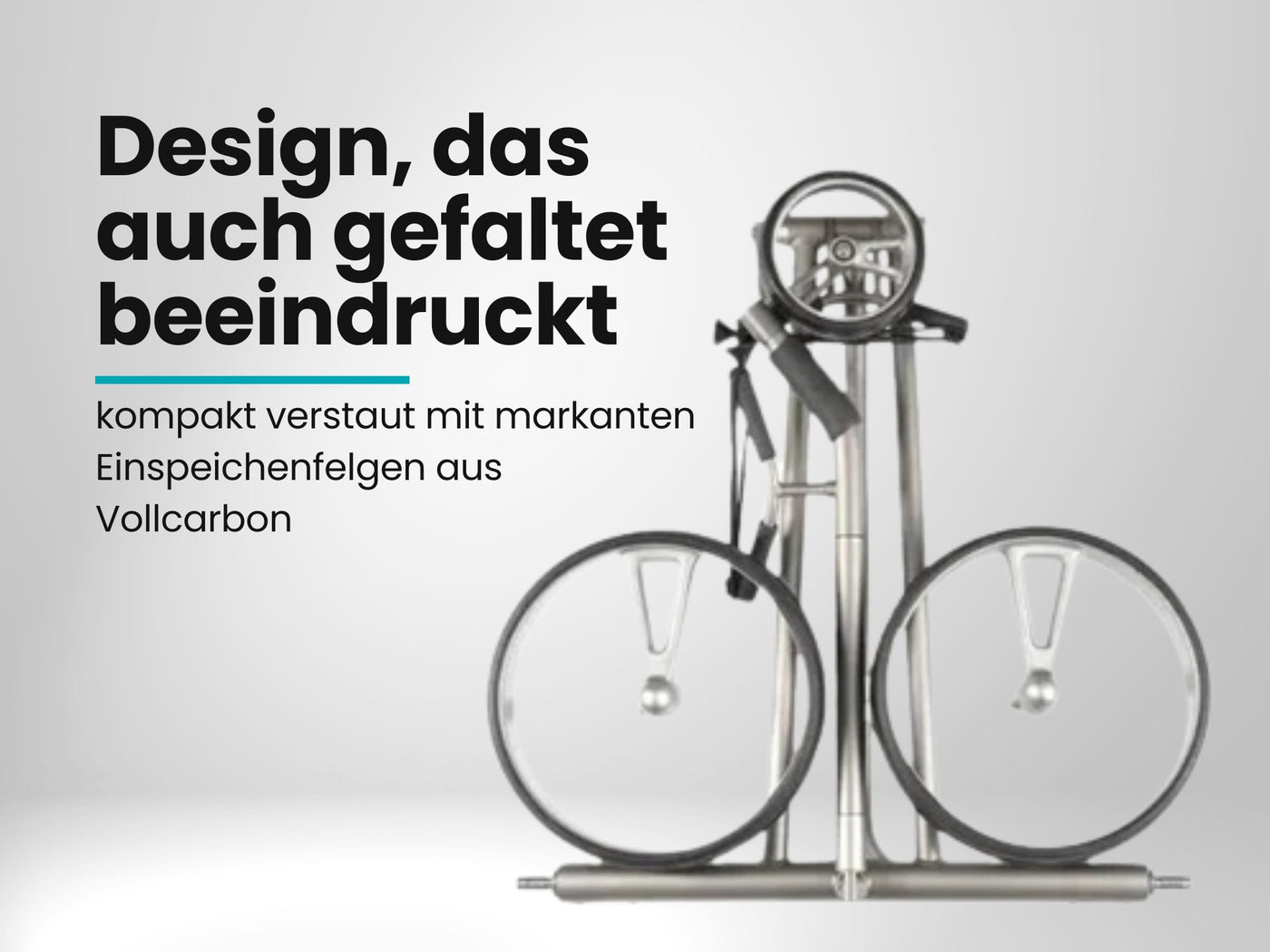 Zusammengefalteter moderner Golf Trolley aus Metall mit zwei großen Rädern, kompakt verstaut.