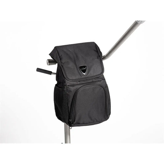 Schwarze Golftrolley-Tasche mit mehreren Fächern, montiert an Golftrolley, Zubehör für Golfspieler
