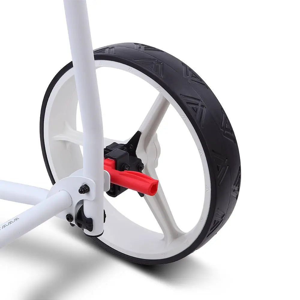 Big Max TI TWO Push Trolley – Robuste Räder und Bremssystem, Detailansicht