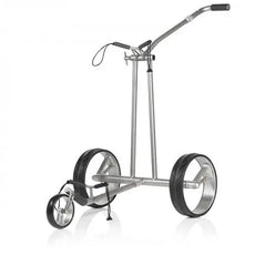 Moderner silberner Golf Trolley mit drei Rädern, ideal für Golfzubehör Transport