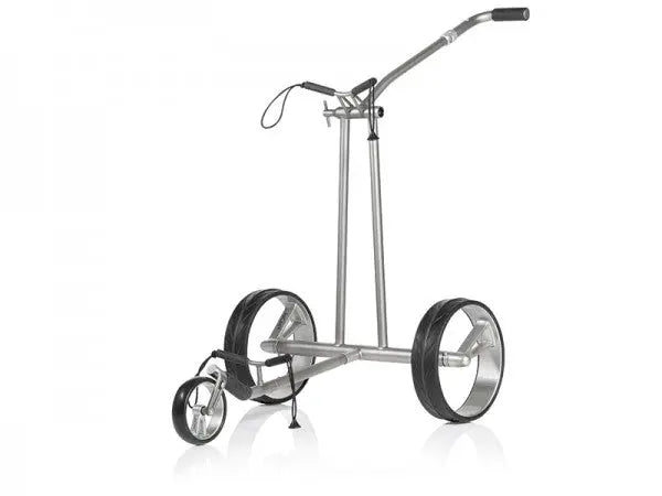Moderner silberner Golf Trolley mit drei Rädern, ideal für Golfzubehör Transport